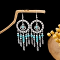 Bohemian silver earrings with turquoise beads and eagle feather charms on a branch - Silver + Eagle + Turquoise Feather (E5774-30)