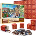 Christmas Advent Calendar Jigsaw Puzzle with 1008 pieces and 24 individual red gift boxes - Style sd13 (70x50cm)