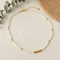 French style natural pearl necklace with gold star pendant on a minimalist chain - XL-273 Star Pendant Pearl Style
