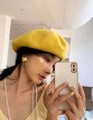 Vibrant bright yellow wool beret for women in a stylish autumn winter fashion outfit - M(56-58cm) / Earthy Yellow