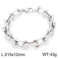 Polished silver stainless steel bone-link bracelet with lobster clasp and arc-cut design - Large Size All Silver (KB207233-Z)