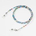 Close-up of colorful beaded eyewear chain with silver lobster clasps and silicone loops - Style 10 (Vibrant Multi-color)