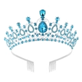 Silver bridal tiara with sky blue crystals and integrated hair combs for secure fit - With Combs / Silver-Blue