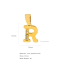 Pendentif lettre R en acier inoxydable doré 18k avec zircons, taille 16mm x 10mm - Lettre R