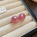 Pink cat eye bead stud earrings with s925 silver needles in a beige jewelry box - Silver Pin Resin Gradient Round Stud Earrings (24#)