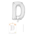 Silberner Folienballon Buchstabe D mit Verpackung und Trinkhalm für die Partydeko - Buchstabe D / Silber