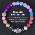 Pulsera multicolor de cuentas de piedra natural para protección de empatía en fondo negro - Púrpura Mezclado Multicolor (Empath-1)