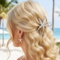 Silver starfish hair claw clip and matching earrings set with unique hammered texture - 10.7CM / Large Silver Starfish