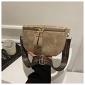 Khaki retro crossbody chest bag featuring an ethnic style wide woven shoulder strap - Khaki