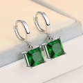 Elegant pair of silver earrings featuring emerald green square-cut gemstone studs - Green Diamond Square Earrings Led-103