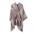 Elegant two-tone striped poncho shawl in beige and light brown knit fabric - Vertical Stripe-Lotus Root Pink