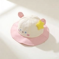 Cappello da sole bimbo con tesa rosa orecchie di orso e stella su cotone bianco crema - 48-50cm (1-2 anni) / Rosa