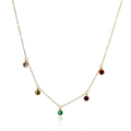 18K gold plated necklace with five colorful round rainbow rhinestones on white background - Necklace-Multicolor Zirconia