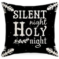 Black linen Christmas pillowcase with white 'Silent Night Holy Night' text and stars - 45x45CM (No Core) / LYD370-4 Black Silent Night