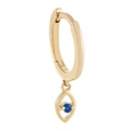Golden huggie hoop earring with blue sapphire eye pendant in minimalist style - Marquise Drop Hoop-EH00679