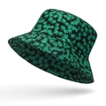 Unisex sun bucket hat featuring green maple leaf patterns on a black background - One Size / Dense Green Maple Leaf