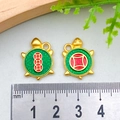 Golden turtle charms with green enamel measured with ruler for DIY jewelry - Money Turtle (19x15mm)