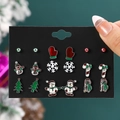 9-pair Christmas stud earrings set featuring snowman, tree and snowflake motifs - 9 Pairs/Set Glove Snowman Snowflake