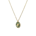 Collana vintage placcata oro 18K con ciondolo ovale in pietra naturale verde retrò - Pietra Verde Ovale Dorata