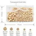 DIY wood bead set with clear box and elastic cord in sizes 6mm to 14mm for crafting - W100-1: 220pcs Boxed Wooden Beads Set