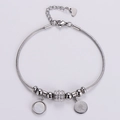 Pulsera de cadena de serpiente plateada con colgante de moneda Elizabeth II y cuentas de cristal - Color Acero
