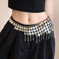 Chaîne de taille multicouche en argent avec pendentifs pièces et franges gland pour femme - Argenté
