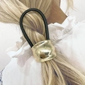 Minimalist gold cylindrical metal buckle hair tie on black high-elasticity rubber band - 6# Mirror Curved Style