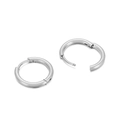 Polished silver stainless steel hoop earrings with hinge mechanism on white background - 15x2mm / Steel