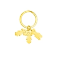 Golden cartoon metal keychain featuring cute girl and pet dog character charms - 1 Dog 2 Girls / Gold