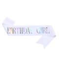 White birthday girl sash with holographic letters and glittery fabric finish - One Size / Iridescent White