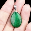 Handheld green water drop crystal pendant made of natural stone with silver clasp - Malaysian Jade (Dyed) (1pc)