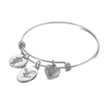 Adjustable silver wire bracelet with engraved heart and birth month flower charms - Steel Color December (KB158053-Z)