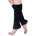 Close-up detail of black ribbed knit leg warmers showing elastic texture and warm fabric - One Size / Black