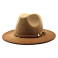Classic tan wool fedora hat with stylish leather band and golden metal buckle decoration - M(56-58cm) / Gradient Khaki