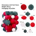 Set di 35 palline di Natale floccate rosse e verdi di varie dimensioni per l'albero - Rosso Verde Bianco