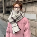 Maillard style white and grey plaid winter scarf in soft thick knit for women - V Shape Plaid