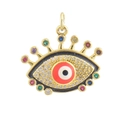 Detailed macro shot of an 18K gold plated evil eye pendant with colorful zircon stones - 12-Radiant Eye