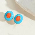 Ovale geëmailleerde oorbellen in blauw en oranje, Franse retrostijl met contrastkleur - Blauw (Ovaal Blauw Oranje)
