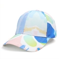 Detail shot of multi-color abstract art print on a structured canvas baseball cap - Velcro - Light Blue Abstract