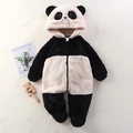 Mameluco de panda para bebé en vellón grueso con capucha y cremallera para invierno - 59cm(0-3M) / Estilo Panda