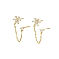 Orecchini a fiore in S925 oro con zirconi e catenina per doppio foro lobo minimalista - Oro