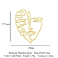 Detail of gold-plated stainless steel face charm with dimensions 29x37.3mm shown - Gold Abstract Face (5Pcs/Pack)