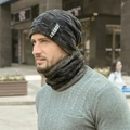 Conjunto de gorro de punto y bufanda para hombre en gris oscuro con forro polar cálido - Negro y Gris