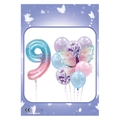 Balloon set featuring a large gradient number 9 and butterfly foil balloons for birthday party - Number 9 Style