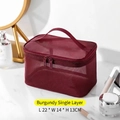 Burgundy mesh travel toiletry bag with single layer handle design, size 22x14x13cm - Single Layer / Burgundy