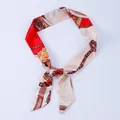 Elegant skinny silk scarf with vintage red and beige horse chain pattern and satin finish - X01-Multi