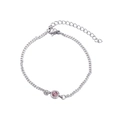 Bracciale a catena barbazzale in acciaio argento con pietra rosa e chiusura a moschettone - Rosa