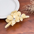 Cream floral acetate hair claw clip with crystal rhinestones on a dark wooden surface - Beige-13cm