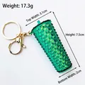 Detailed size specifications for green studded cup keychain with precise measurements - Green Studded Cup (Gold Clasp)
