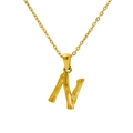 18k gold plated stainless steel necklace featuring a bamboo texture letter N pendant - Letter N(N)